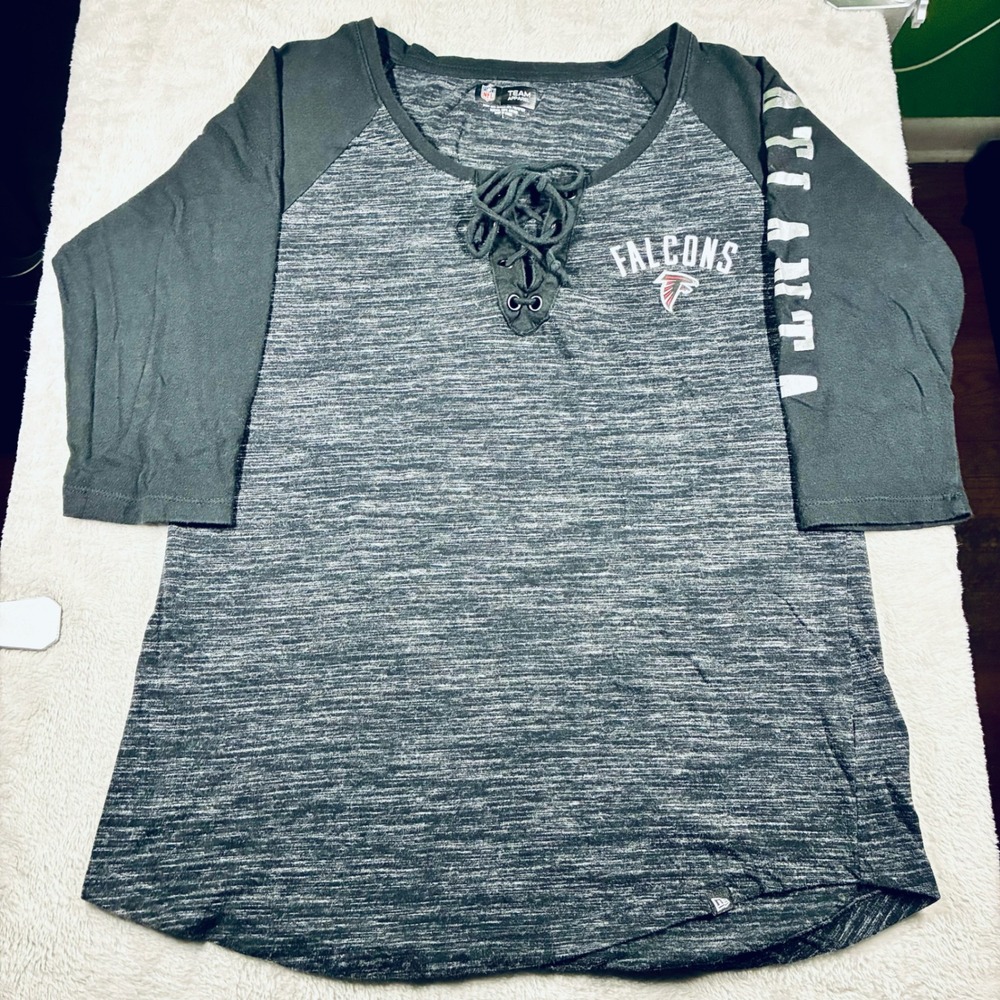 NFL Team Apparel Atlanta Falcons Lace Up Raglan Shirt Grey Womens Large